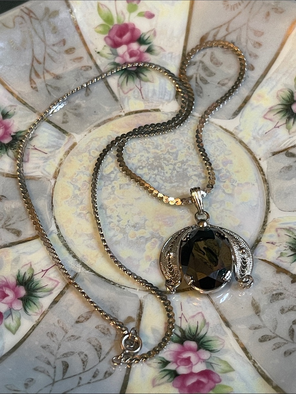 Vintage Mid-Century Sorrento 925 Sterling Silver Hematite Pendant Necklace
